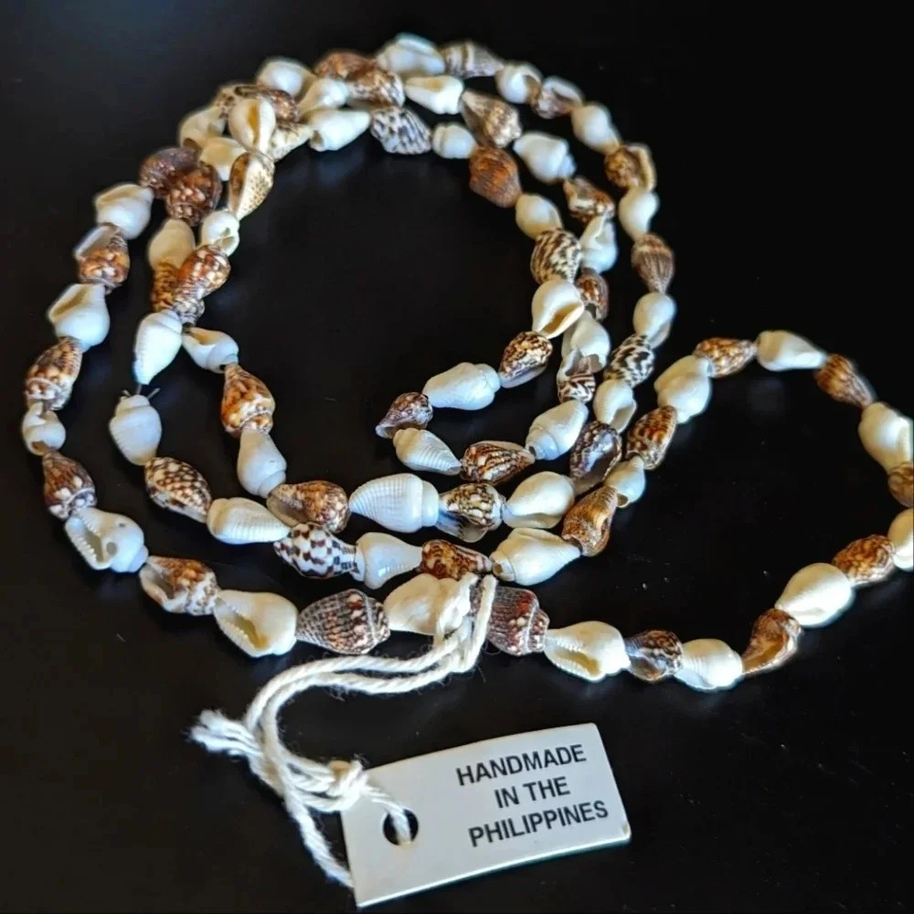 Shell Necklace 35" -Handmade in Philippines- Snail shells- Beachy- New